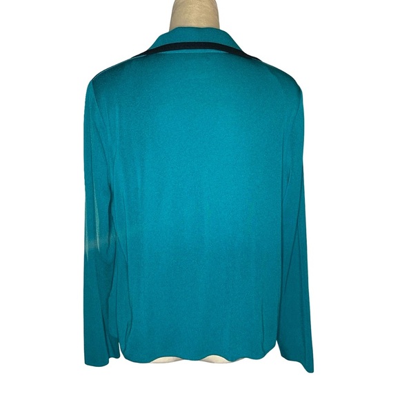 Exclusively Misook Zip Front Teal and Black Sweater - Picture 3 of 4